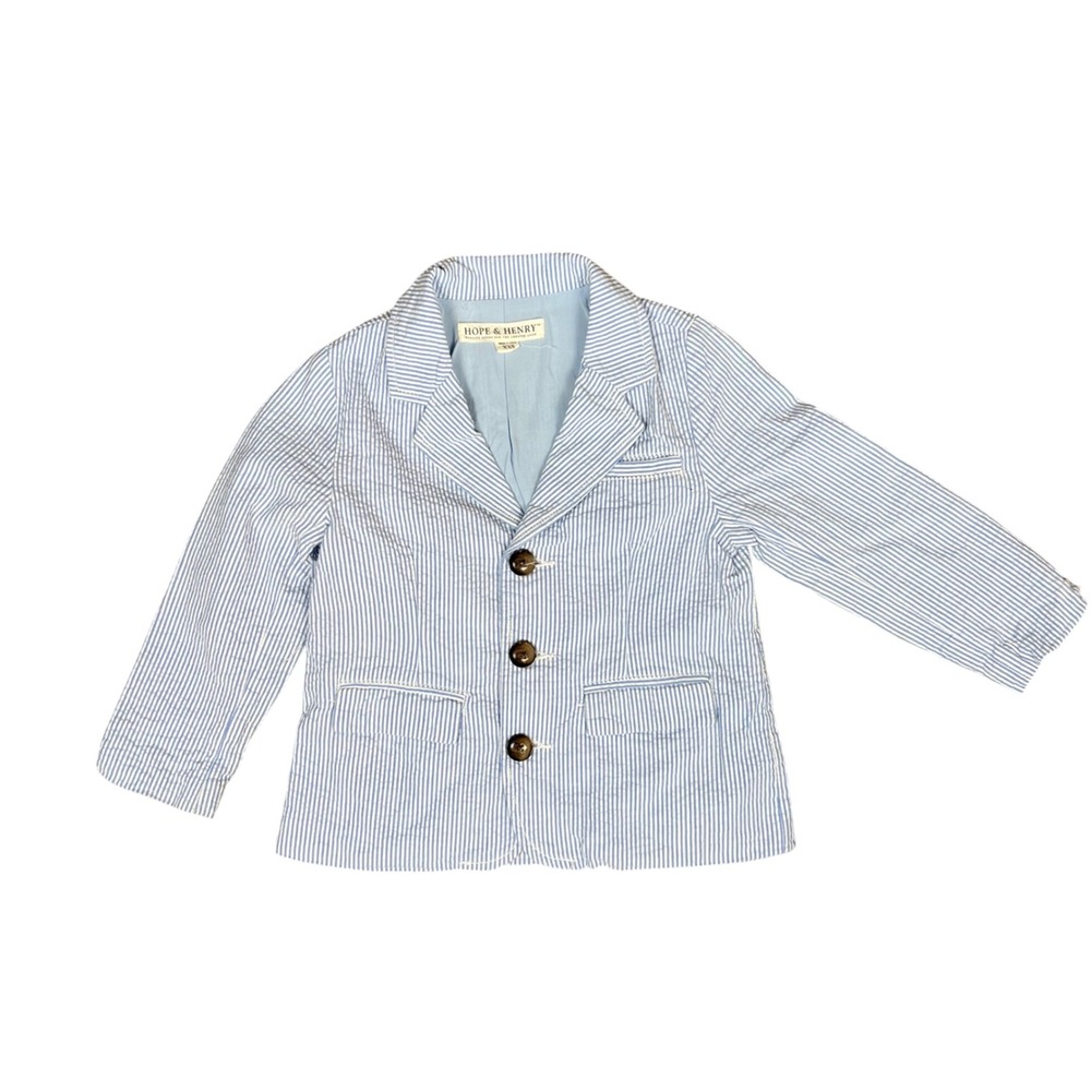 Hope & Henry Kids Blue White Seersucker Organic Cotton‎ Blazer Jacket XXS